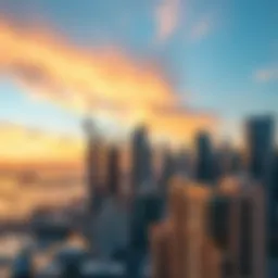 Stunning views of Dubai Marina skyline at sunset