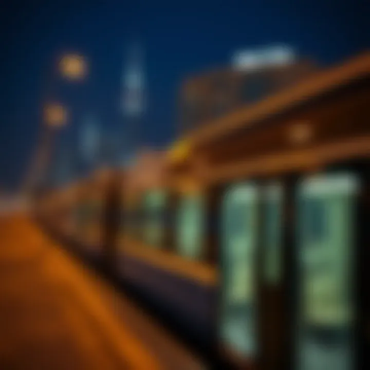 Dubai Metro at night with lights