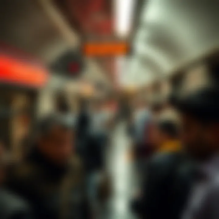 Commuters using the Dubai Metro during rush hour